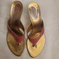 Gucci Shoes | Gucci Pink Lizard Snakeskin Gold Tone Studded Kitten Heel Thong Sandal Sz8 | Color: Pink | Size: 8