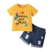 JDEFEG Firetruck Clothes for Toddlers Kids Toddler Boy Clothes Casual Short Sleeves Letter Prints Hole Jeans Shorts Pants 2Pcs Outfits Set Toddler Boy Shorts 2T Cotton Blends Yellow 80