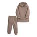 JDEFEG Summer Baby Boy Kids Toddler Baby Girls Boys Autumn Winter Warm Thick Solid Cotton Long Sleeve Lined Tops Hooded Hoodie Pants Sweatshirt Set Clothes Leather Pants with Bow Brown 130