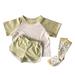 JDEFEG Baby Boy Bow Tie Outfit with Suspenders Baby Girls Boys Cotton Summer Patchwork Color Block Short Sleeve Tshirt Short Pants Set Outfits Toddler Boys Clothes 4T 5T Cotton Green 100