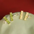 VOQ – boucles d'oreilles en bambou et Zircon pour femmes couleur argent vert rétro bijoux à la