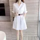 Robe chemise longue mode coréenne blanc col en v Sexy ample Vintage élégante grande taille