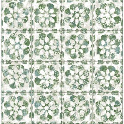 Izeda Green Floral Tile Wallpaper