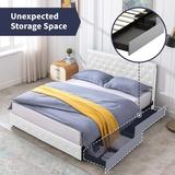 Mixoy Upholstered Bed Frame with 4 Storage Drawers,Adjustable Headboard