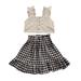 KmaiSchai Girl Outfit Toddler Kids Girls Strap Ruffle Vest T Shirt Tops With Button Plaid Skirt 2Pcs Outfits Clothes Set Little Girls Clothes Size 7-8 Girl Outfits For Teen Gi