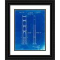 Borders Cole 12x14 Black Ornate Wood Framed with Double Matting Museum Art Print Titled - PP321-Faded Blueprint Golden Gate Bridge Main Tower Patent Poster
