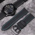 Bracelet de montre en nylon et cuir Bergame pour Panerai PAM01661 441 Marina noir bleu 22mm