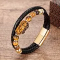 Bracelet en pierres précieuses naturelles 100% rondes en cristal perles d'oeil de tigre en cuir