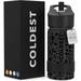 Coldest Sports Water Bottle with Straw Lid Vacuum Insulated Stainless Steel Bottles Reusable Leak Proof Flask for Sports (14 oz Black Leopard)