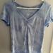 American Eagle Outfitters Tops | American Eagle Soft & Sexy Blue Tie Dye Lettuce Edge Cinched Top | Color: Blue/White | Size: M