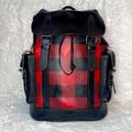Coach Bags | New Coach Unisex Hudson Xl Drawstring Backpack In Red Black Buffalo Plaid Print | Color: Black/Red | Size: 10 1/4" (L) X 16 1/2" (H) X 5" (W)