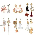 Boucles d'oreilles pendantes longues asymétriques pour femmes animal mignon lapin étoile lune