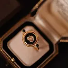Bague en onyx noir pour femme design original style rétro français bague en or rose accessoires