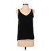 H&M Sleeveless Blouse: V Neck Covered Shoulder Black Print Tops - Women's Size 4