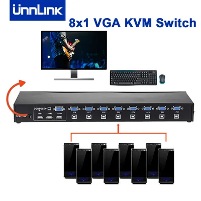 Unnexhaus- Commutateur KVM 8 bronchVGA 1080P convertisseur 8 Laptor d'ordinateur partage 1