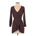 Forever 21 Casual Dress - Wrap Plunge Long sleeves: Burgundy Dresses - Women's Size Small