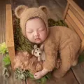 Barboteuse en fourrure d'ours pour bébé combinaison à pieds chapeau cheveux de vison vêtements