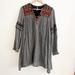 Free People Dresses | Free People Marled Long Sleeve Shift Dress With Red Embroidery | Color: Black/Gray | Size: S