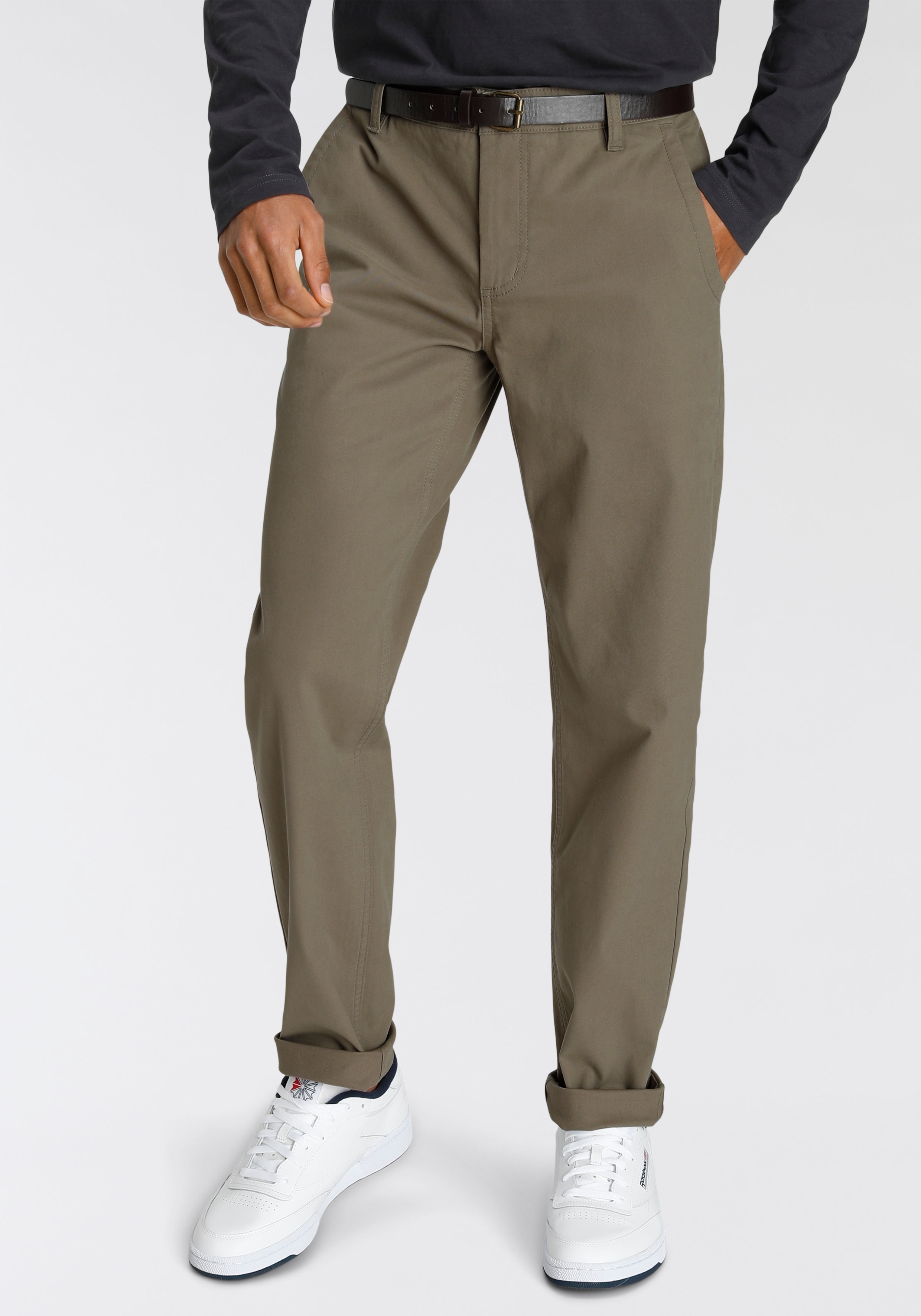 Chinohose BRUNO BANANI, Herren, Gr. 30, Länge 32, grün (khaki), Web, Obermaterial: 98% Baumwolle, 2% Elasthan, unifarben, regular fit lang, Hosen Chinohose