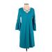 a.n.a. A New Approach Casual Dress - A-Line V Neck 3/4 sleeves: Blue Print Dresses - Women's Size X-Small