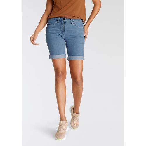 Jeansbermudas ARIZONA Gr. 38, N-Gr, blau (bleached) Damen Jeans weite Passform, kurze Beinform, hohe Leibhöhe