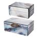 8, 6 Inch Modern Jewelry Box, Blue Silver Marble Effect, Glass and Stone