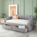 Twin Size Upholstered Daybed with 2 Drawers, Velvet Storage Sofa Bed with Backrest and Wood Slat Support, 2 Armrests with Rivets