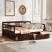 Full Size Daybed with Two Drawers, Solid Wooden Bedframe with Safety Guardrails & Wood Slat Support, No Box Spring Needed