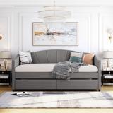 Twin Size Upholstered Daybed with 2 Drawers, Velvet Fabric Sofa Bed with Wood Slat Support, No Box Spring Needed