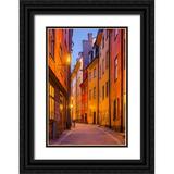 Bibikow Walter 17x24 Black Ornate Wood Framed with Double Matting Museum Art Print Titled - Sweden-Stockholm-Gamla Stan-Old Town-Royal Palace-old town street-dusk