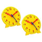 Uxcell 4 inch Teaching Clock Tell Time Analog Demonstration Clock 12 Hour 3 Pointers Geared Yellow 2 Pack