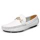 Asifn Mens Leather Casual Slip on Driving Loafers Flat Walking Moccasin Business Dress Boat Shoes Fashion Slipper（White,6.5/7 UK,40 Brand Size