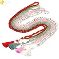 CSJA – collier Long en pierre naturelle pour femmes Aventurine verte cristal rose 4mm pendentif