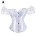 Corset en Dentelle à Manches Courtes pour Femme Bustier Blanc et Noir à la Taille