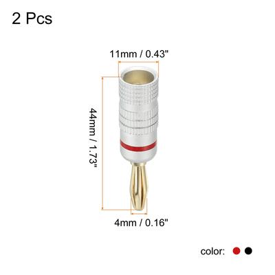 Banana Plugs Jack Connector 4mm Gold-Plated Copper Straight Head 2Pcs - Red, Black