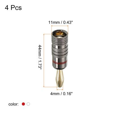 Banana Plugs Jack Connector Closed Screw 4mm Gold-Plated Copper Red White 4Pcs - Red, White