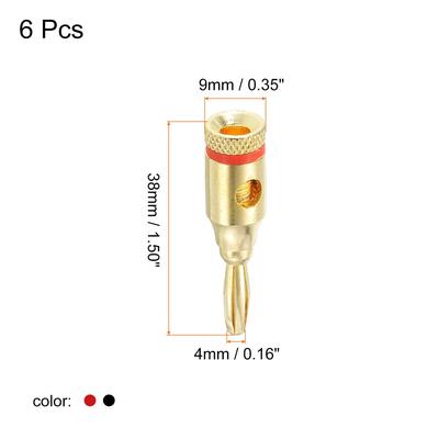 Banana Plugs Jack Connector One Screw Type 4mm Gold-Plated Copper Red Black 6Pcs - Red, White