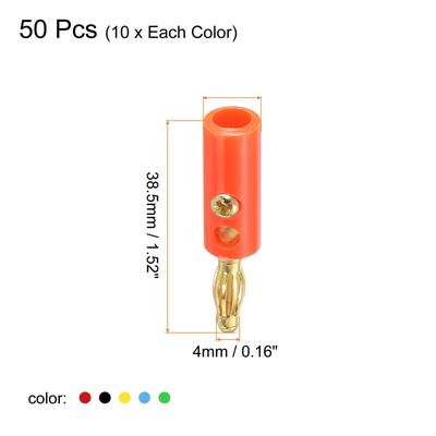 Speaker Banana Plugs Connector Jack Connector 4mm Nickel-Plated Alloy 50Pcs - Red, Black, Yellow, Blue, Green