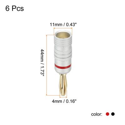 Banana Plugs Jack Connector 4mm Gold-Plated Copper Straight Head 6Pcs - Red, Black