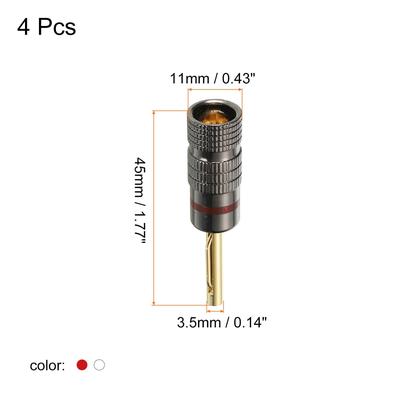 Banana Plugs Jack Connector Pin Plug Closed Screw Type 3.5mm Gold-Plated 4Pcs - Red, White