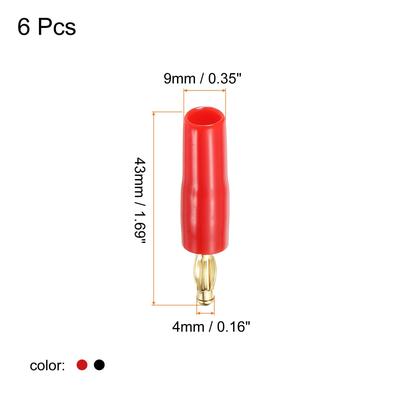 Banana Plugs Jack Connector Screw Type 4mm Gold-Plated Copper Red Black 6Pcs - Red, Black