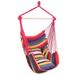 Hanging Hammock Chair Hanging Swing Chair with 2 Pillows Wood Support Bar Handmade Cotton Rope Hanging Seat for Indoor Outdoor Reading Chair for Home Bedroom Patio Yard Garden Porch Rainbow