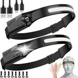 LED Headlamp 2 Pack Rechargeable Flashlight for Adults 230Â° Wide Beam Headlight Motion Sensor Head Lamp Adjustable Headband Outdoor Waterproof Head Light for Running Camping Hiking