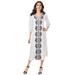 Plus Size Women's Embroidered Long Dress by Roaman's in White Black Medallion Embroidery (Size 22/24)