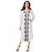 Plus Size Women's Embroidered Long Dress by Roaman's in White Black Medallion Embroidery (Size 18/20)