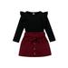 Douhoow 2PCS Toddler Girl Fall Clothes Kid Ribbed Sweater Bow Corduroy Short Skirts