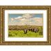 Jaynes Gallery 18x13 Gold Ornate Wood Framed with Double Matting Museum Art Print Titled - Africa-Tanzania-Serengeti National Park Migration of zebras and wildebeests with elephant herd