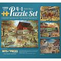 Bits and Pieces - Multipack of Four (4) 4-in-1 1000 Piece Jigsaw Puzzles for Adults - Puzzles Measure 20" x 27" - 1000 pc Country Pond Harvest Café Home General Store Jigsaws by Artist Ruane Manning