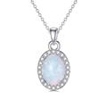 CTIEIP 0.11Cttw Natural Diamond Opal Pendant Necklace for Women in Sterling Silver Oval White Opal with Real Diamond Necklace Jewelry Gift for Her