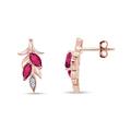 Marquise Cut Simulated Birthstone & Diamond Accent Wheat Leaf Drop Post Earrings for women In 14K Gold Over Sterling Silver, Sterling Silver Diamond, Ruby